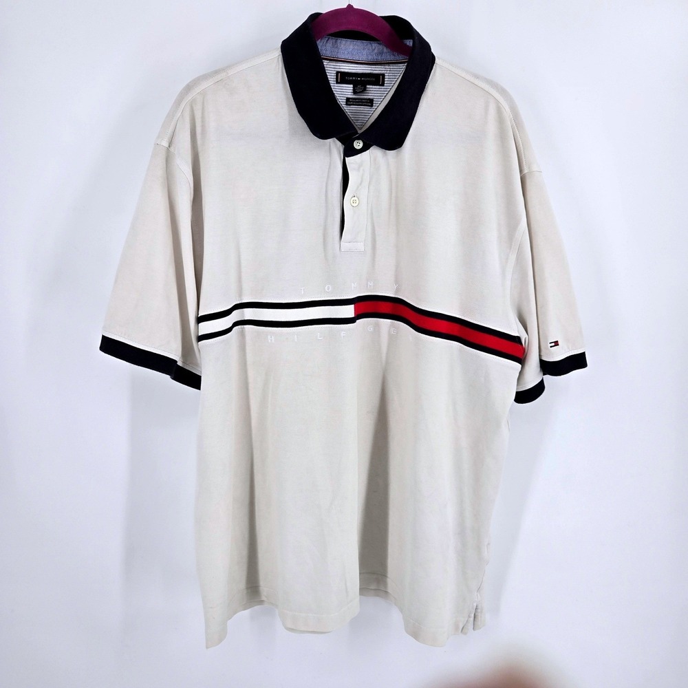 Tommy Hilfiger Polo XXL Big Flag Striped Navy Blue Regular Fit Stretch‎ VGUC